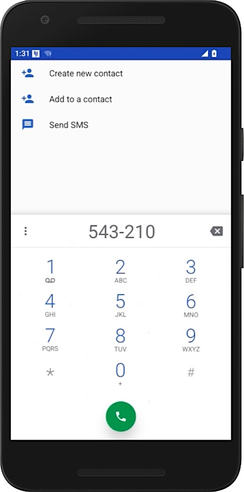 a screenshot showing "543210" typed into an Android phone app keypad, which when you hit the "call" button, reveals the Catwatchful spyware app.